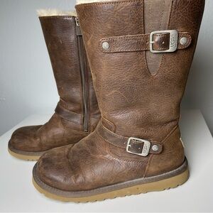 UGG Australia Kensington Leather Shearling Buckle Boots Brown Women’s Size 5